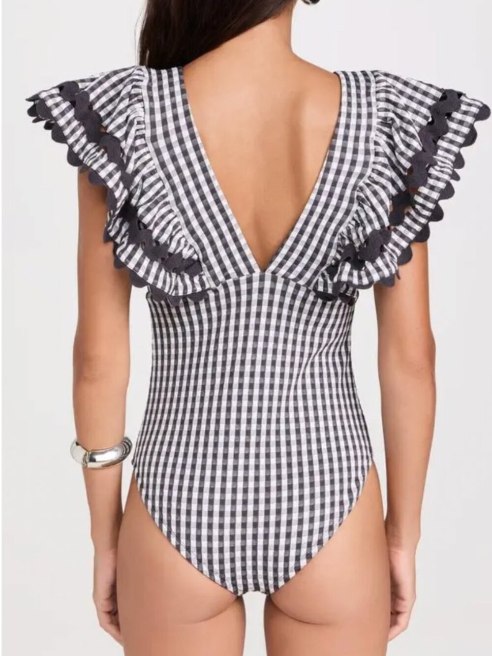 SEA New York Pucker Gingham One Piece Swimsuit Ruffle - Large - Picture 3 of 11